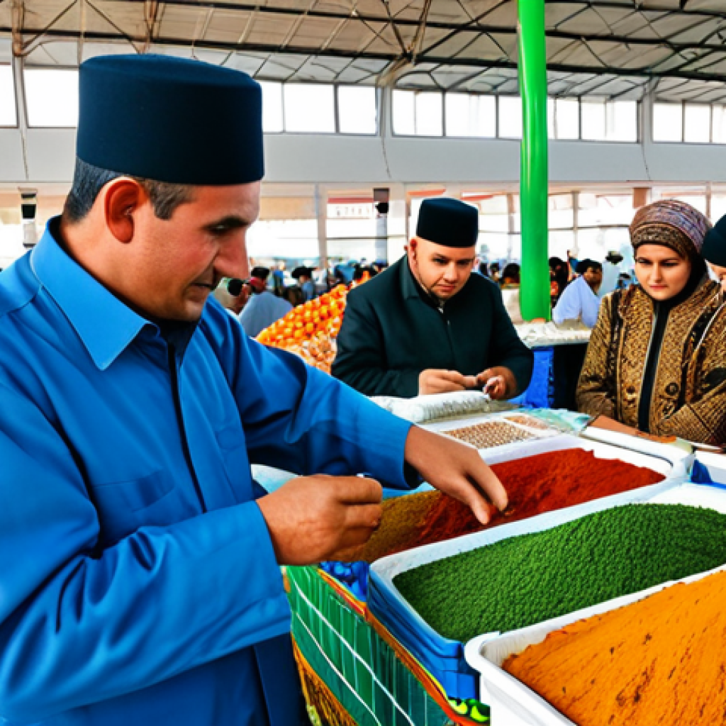 Navigating a bustling Ashgabat market**

"A fully clothed tourist, appropriate attire, carefully observing a vibrant Turkmen market scene in Ashgabat. Focus on textiles, spices, and traditional crafts. Modest clothing, safe for work, professional photography, perfect anatomy, correct proportions, natural pose, well-formed hands, proper finger count, family-friendly, high quality, appropriate content."

**