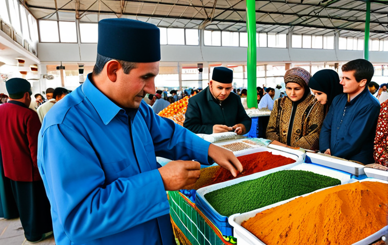 Navigating a bustling Ashgabat market**

"A fully clothed tourist, appropriate attire, carefully observing a vibrant Turkmen market scene in Ashgabat. Focus on textiles, spices, and traditional crafts. Modest clothing, safe for work, professional photography, perfect anatomy, correct proportions, natural pose, well-formed hands, proper finger count, family-friendly, high quality, appropriate content."

**