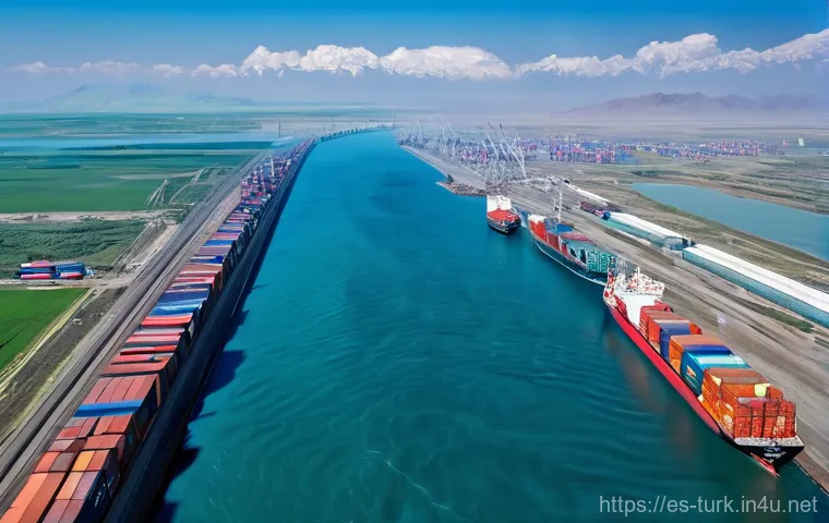 투르크메니스탄과 유럽 관계 - **"Central Asian Energy Artery to Europe"**
    A wide-angle, cinematic shot depicting a powerful, f...