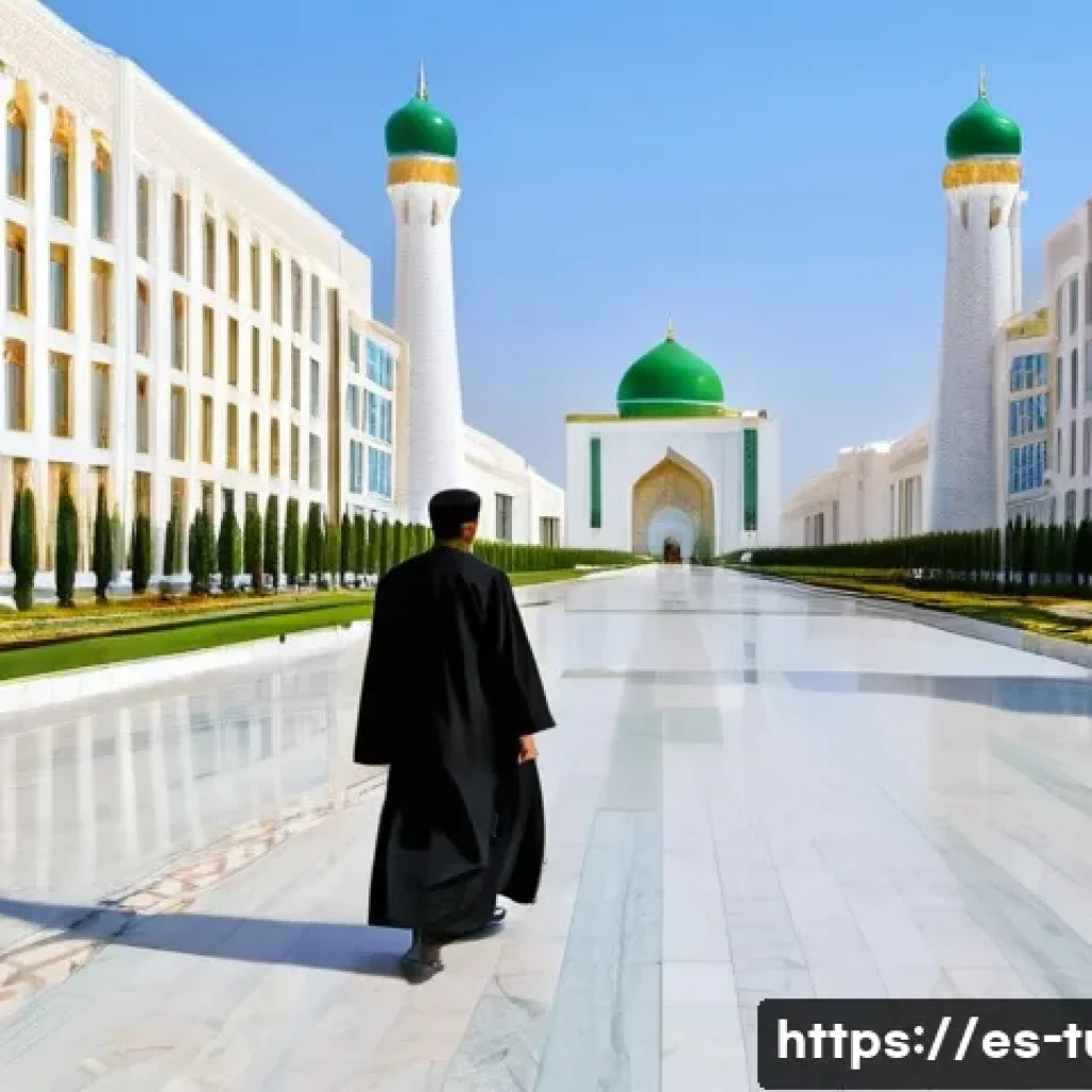 투르크메니스탄 독특한 사회 규범 - **Prompt:** A wide, grand avenue in Ashgabat, Turkmenistan, known as the "White City." The street is...