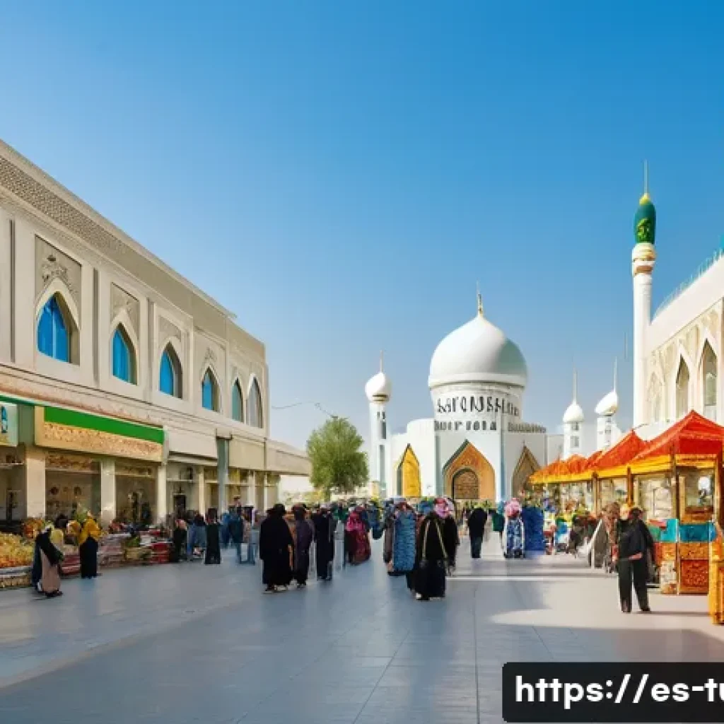 투르크메니스탄 주요 언어 - A vibrant street scene in Ashgabat, Turkmenistan, showcasing a diverse crowd of people speaking Turk...