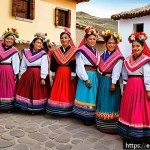 Home 20 투르크메니스탄 민족성 - A vibrant traditional festival scene in a rural Spanish-speaking village, featuring men and women dr...