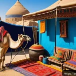 Home 23 투르크메니스탄 고대 실크로드 - A vibrant Turkmen marketplace scene along ancient Silk Road trade routes, bustling with merchants in...