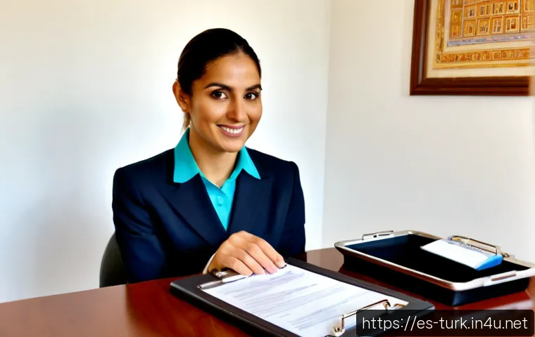 투르크메니스탄 비자 발급 절차 - Photorealistic travel visa application scene for a Spanish-speaking traveler: a neatly dressed adult...